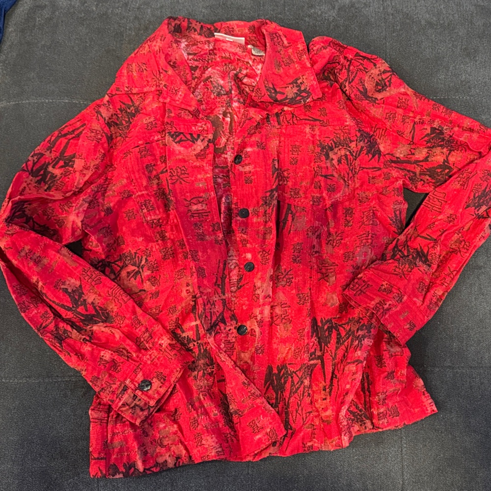 Chico's Vibrant Red and Black Patterned Blouse